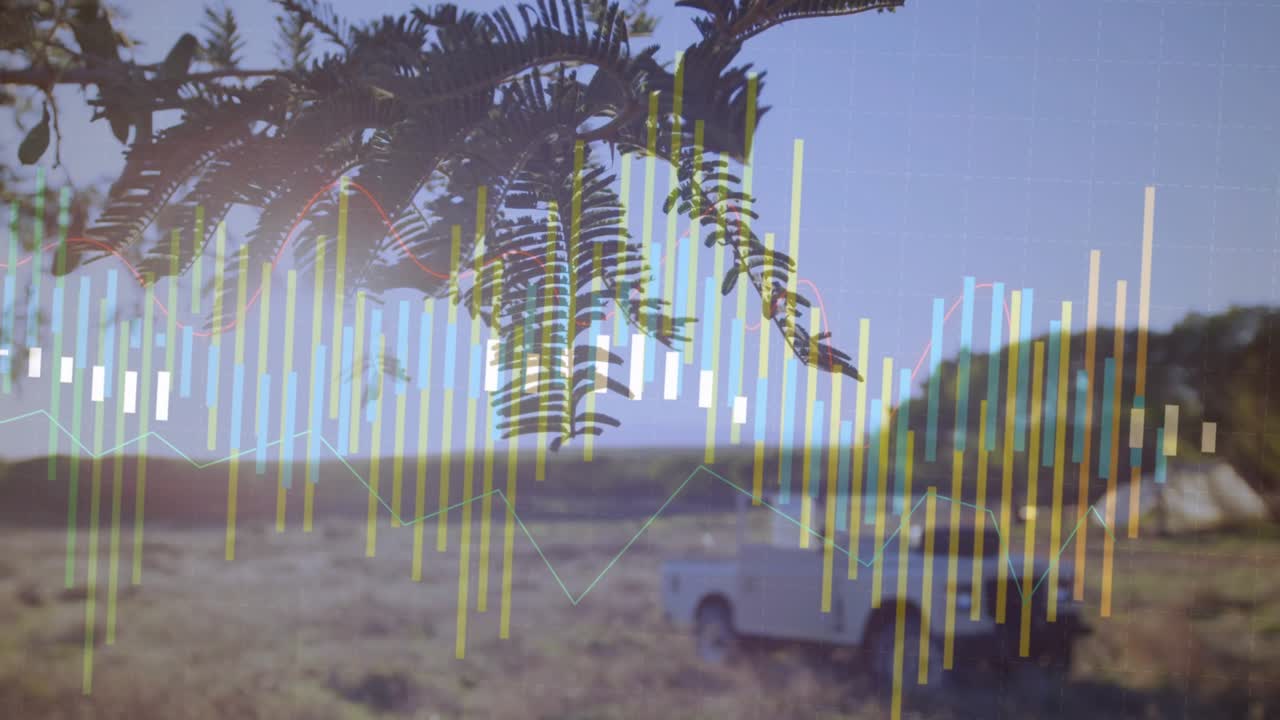 Audio bars rising and spreading on grid cue, leafy branch staying centered visualizing sound