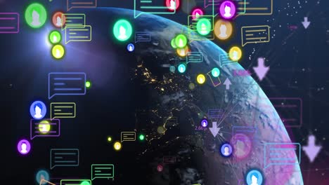 animation of media icons and arrows over globe