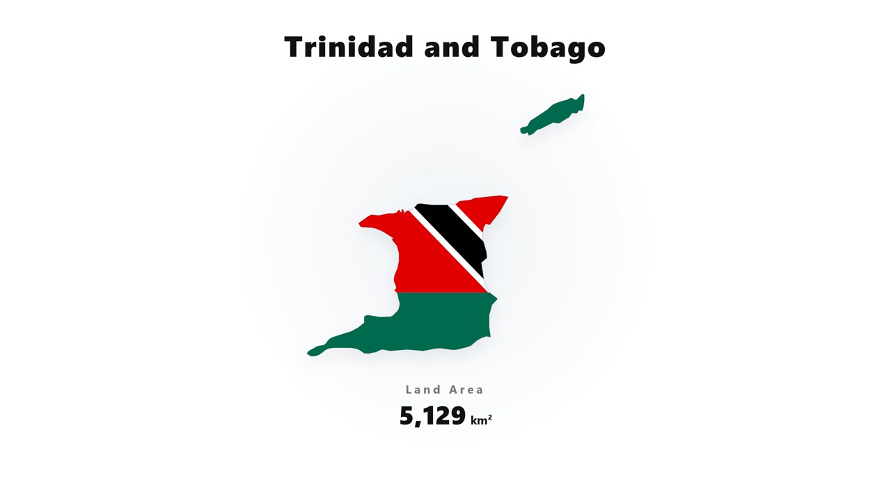 Trinidad e Tobago mostrato attraverso una grafica del paese piena di bandiere con una superficie terrestre totale.