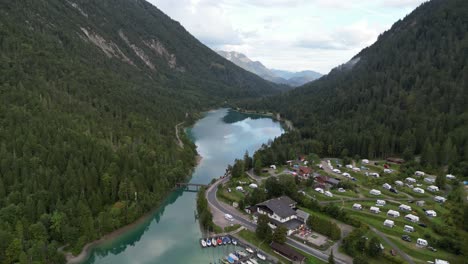 camping seespitze campsite plansee austria drone aerial view