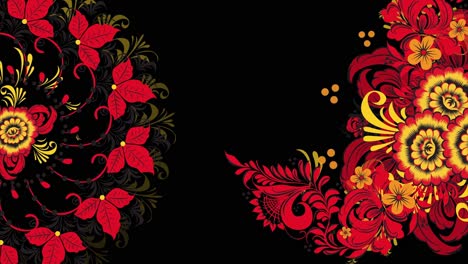 ornate red and yellow floral pattern on black background