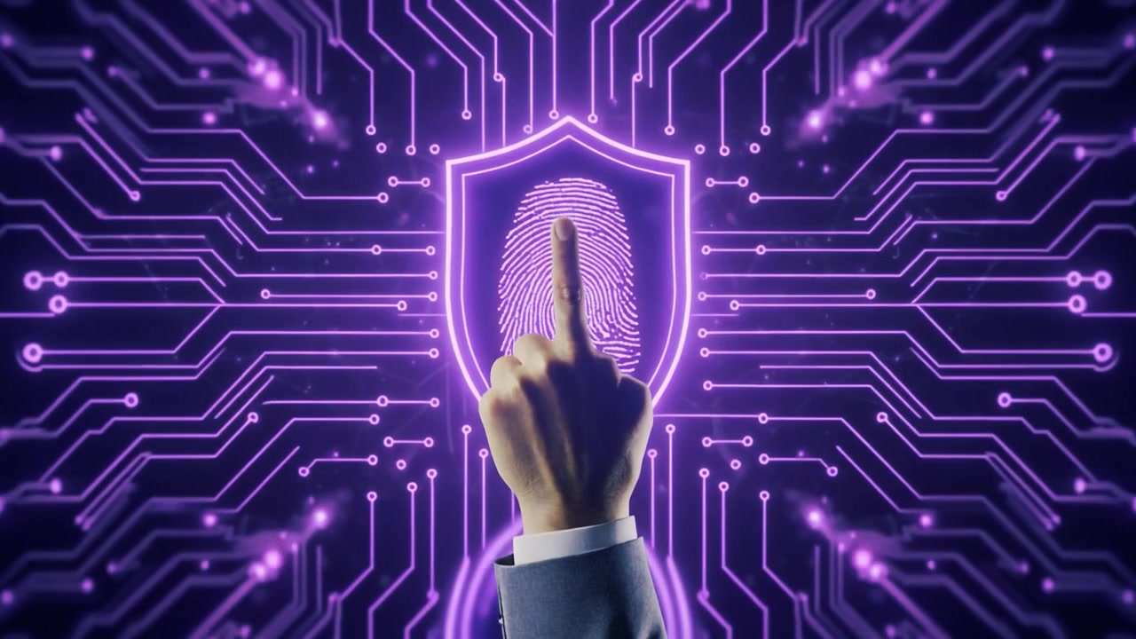 Businessman Touching Digital Fingerprint Security Interface