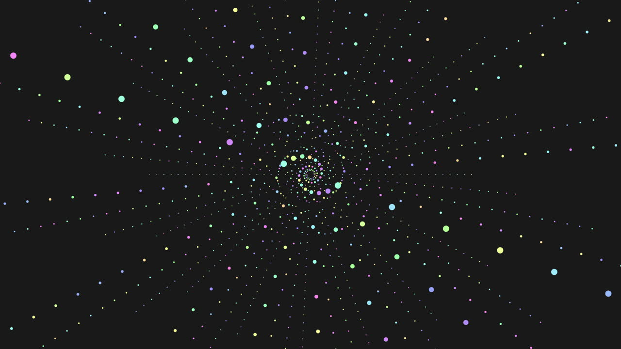 puntos de color bailan en negro, patrón de círculo abstracto