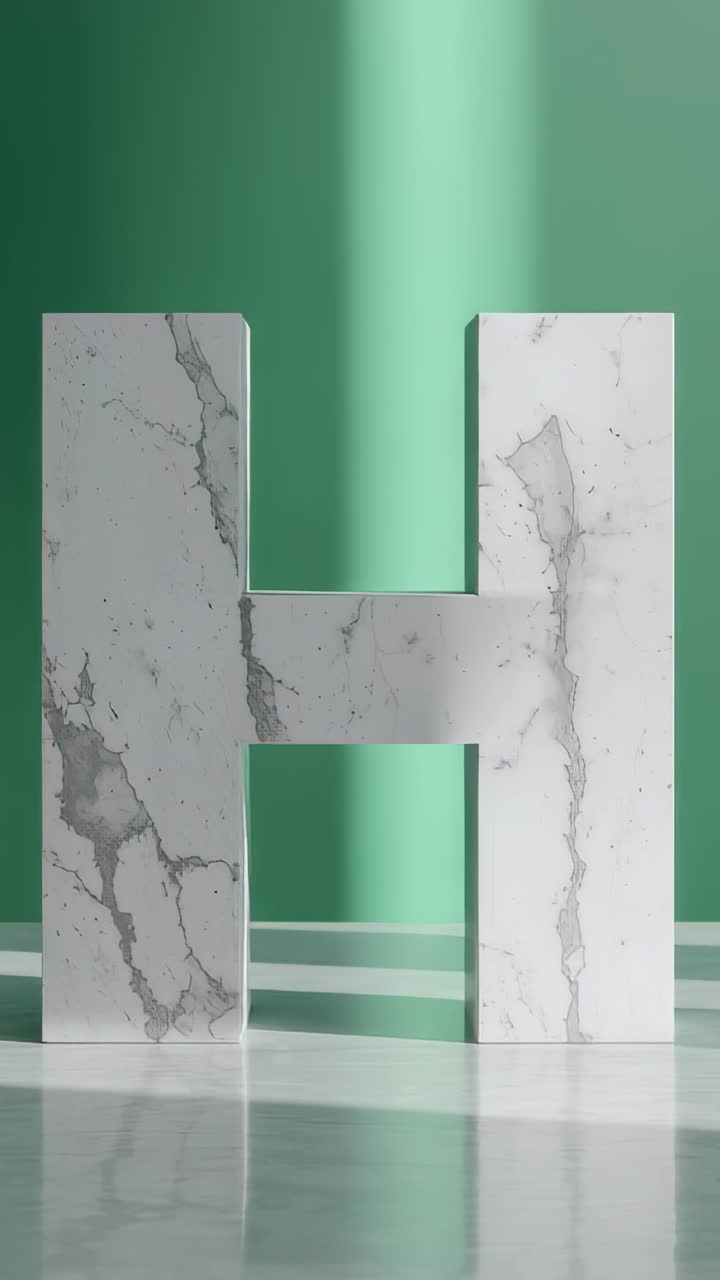 Vertical video: Appearing spotlight sweeping green wall and casting amber glow onto marble H block
