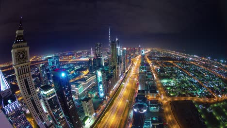 night light dubai city main traffic road roof top panorama 4k time lapse united arab emirates