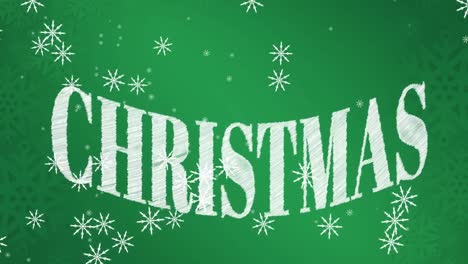 Animation-of-christmas-text-over-snowflakes-on-green-background