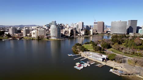 aerial orbit around oakland california skyline