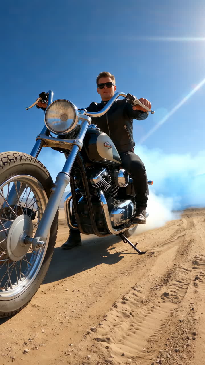 Motorcycle Burnout in the Desert