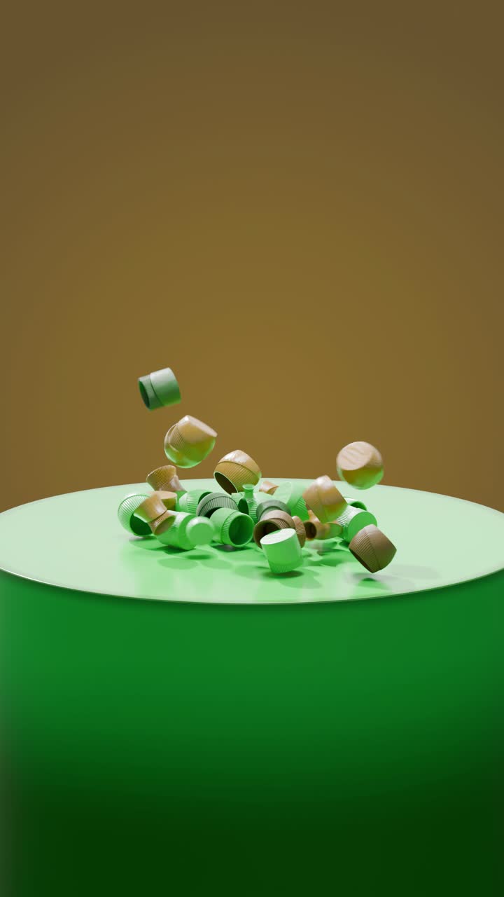 tapas de botellas en la pantalla del cilindro verde