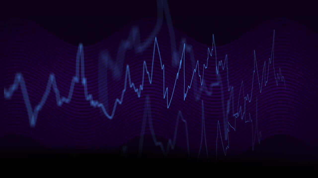 Animation of data processing over dark background