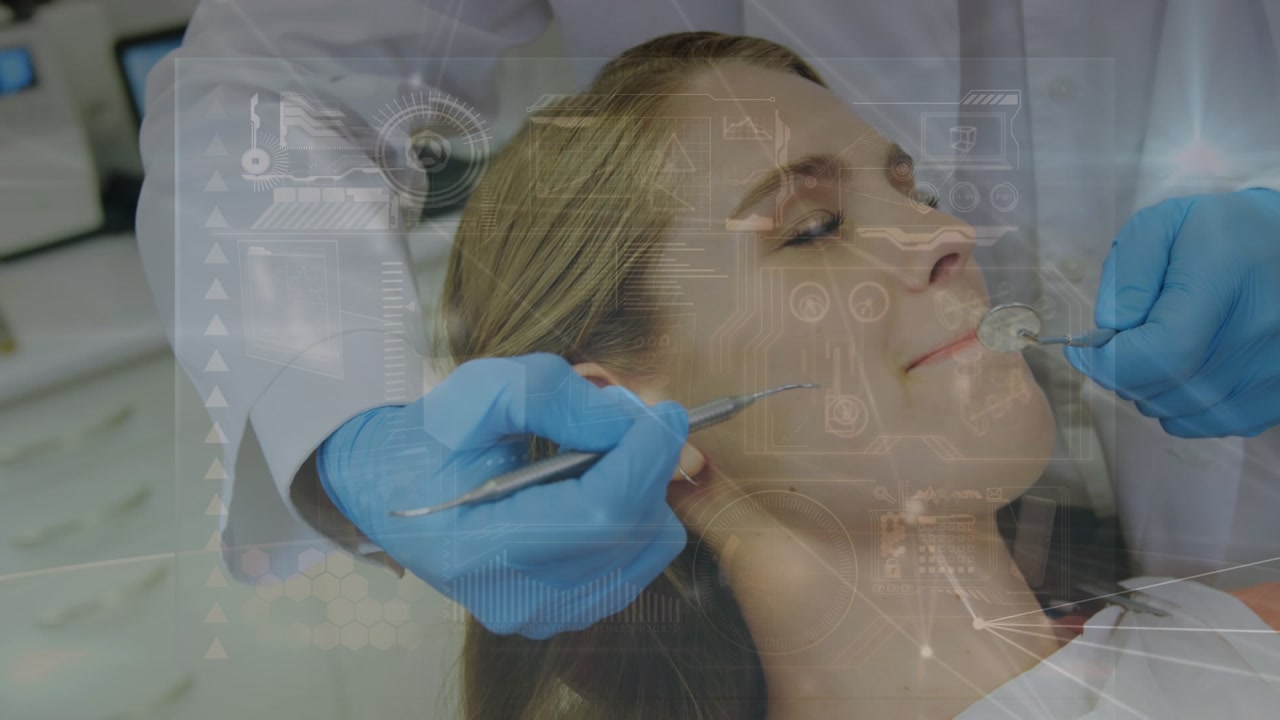 Animation of network of connections and data processing over diverse dentist and patient