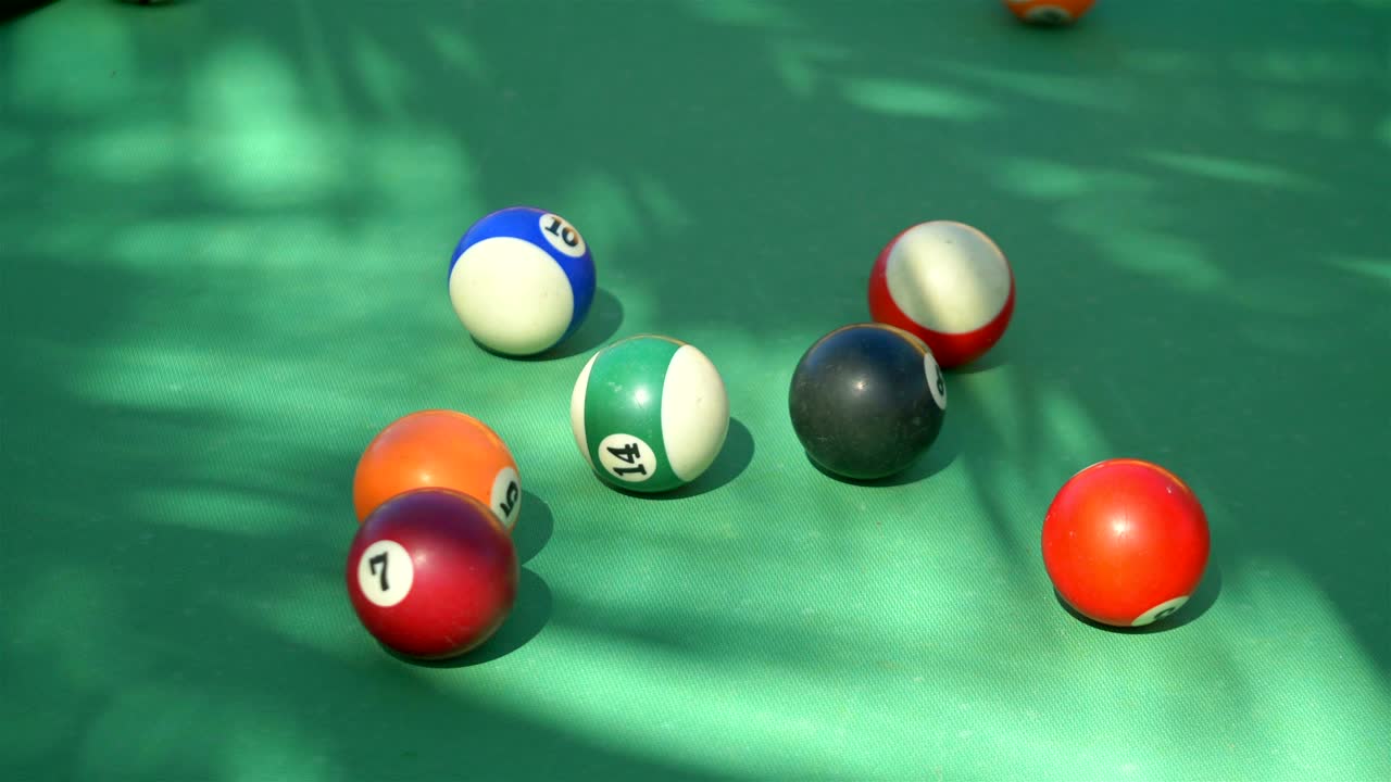 Hitting billiards balls on the table in 4k slow motion 60fps