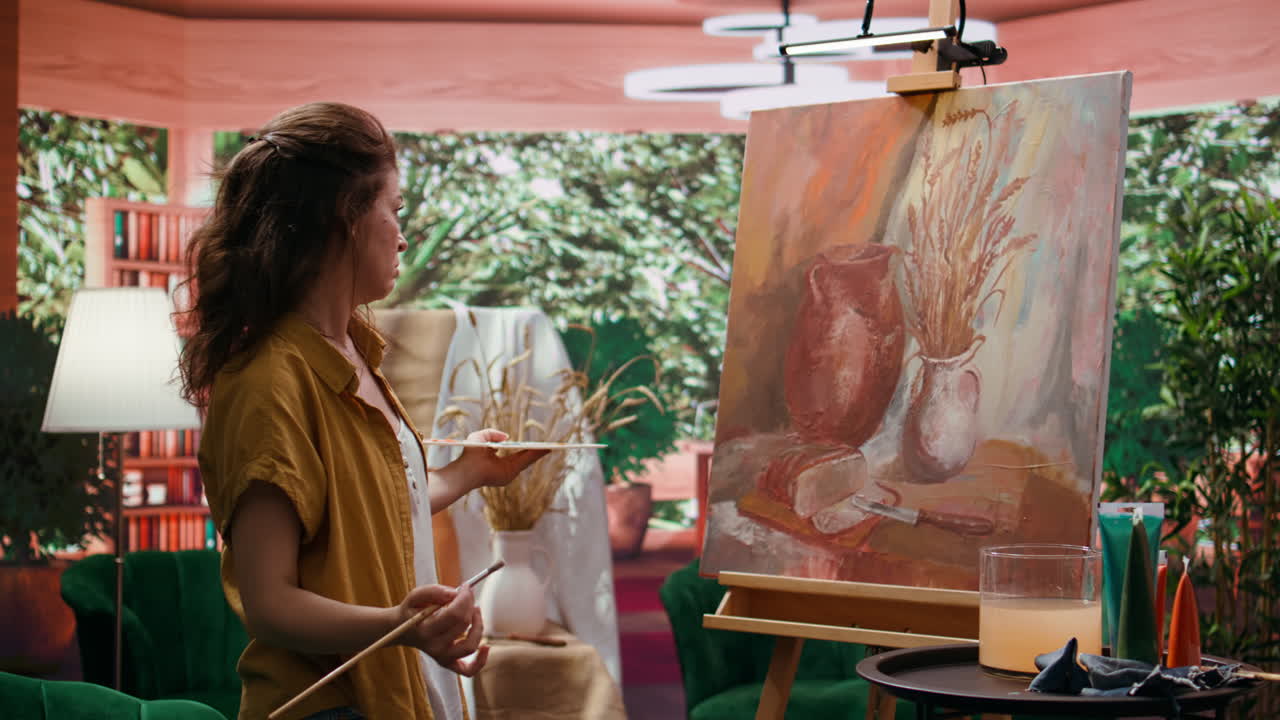 Woman Painting Still Life in Art Studio