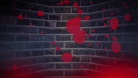 Animation-of-spots-of-lights-over-halloween-blood-stain-over-brick-background