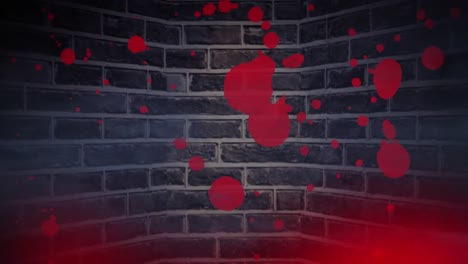 animación de puntos de luces sobre la mancha de sangre de halloween sobre el fondo de ladrillo