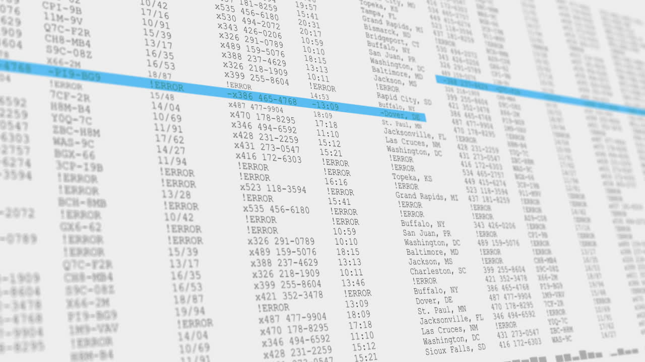 animación del procesamiento de datos en una pantalla de computadora blanca y azul