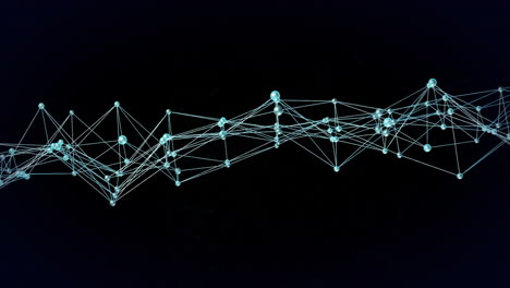 data processing animation over dark background, network of interconnected nodes and lines