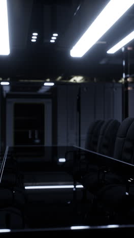 modern conference room with black glass table and chairs