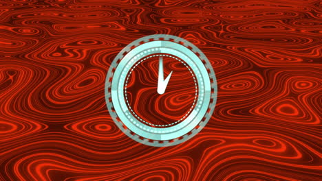 animación de un reloj de neón sobre un patrón caleidoscópico contra un fondo rojo.