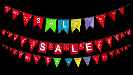 hanging pennants with the word sale! with alpha channel mask in 4k