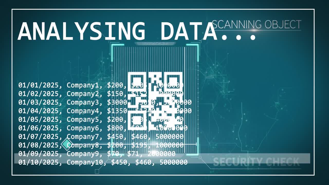 Animation of qr code, data processing over blue background