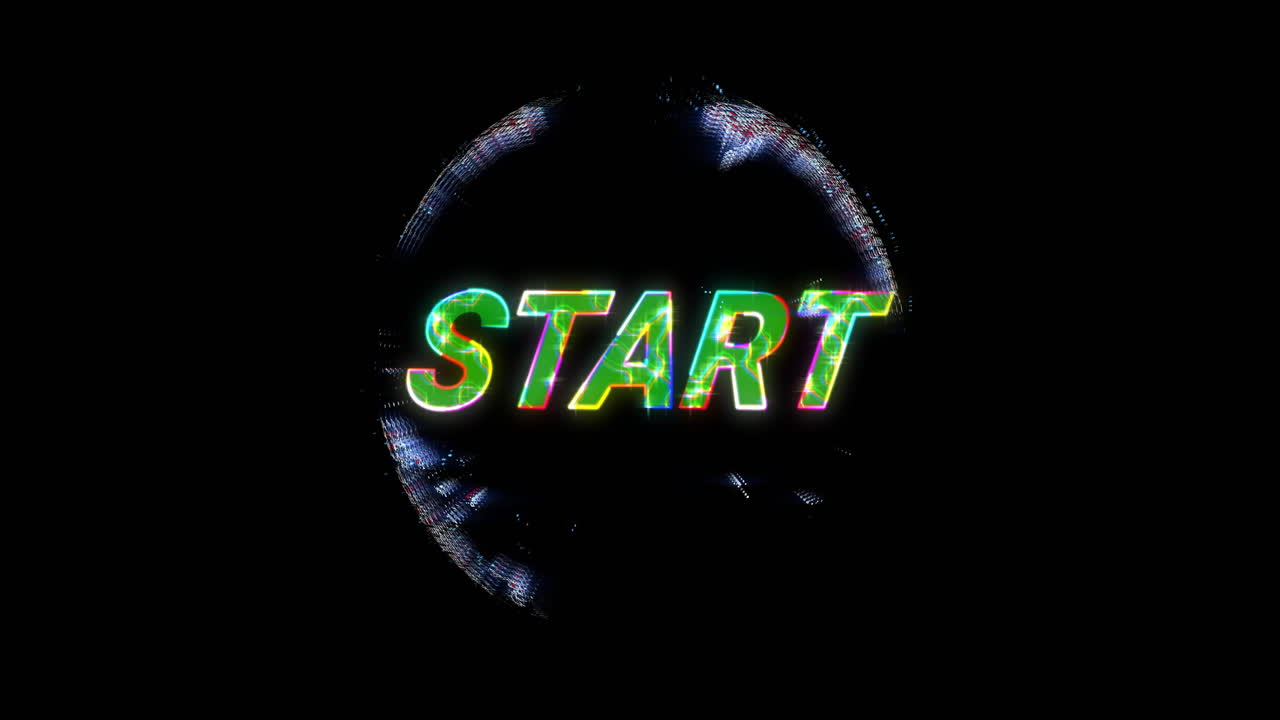 Animation of globe over colourful start text on black background
