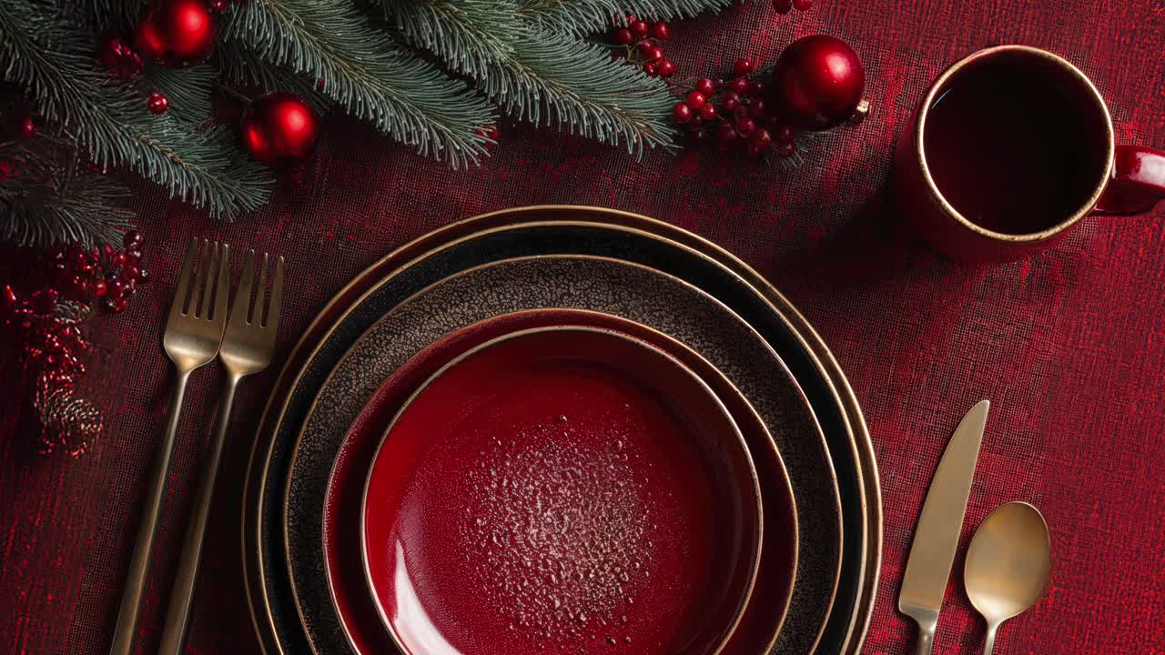 el juego de mesa de navidad rojo y dorado