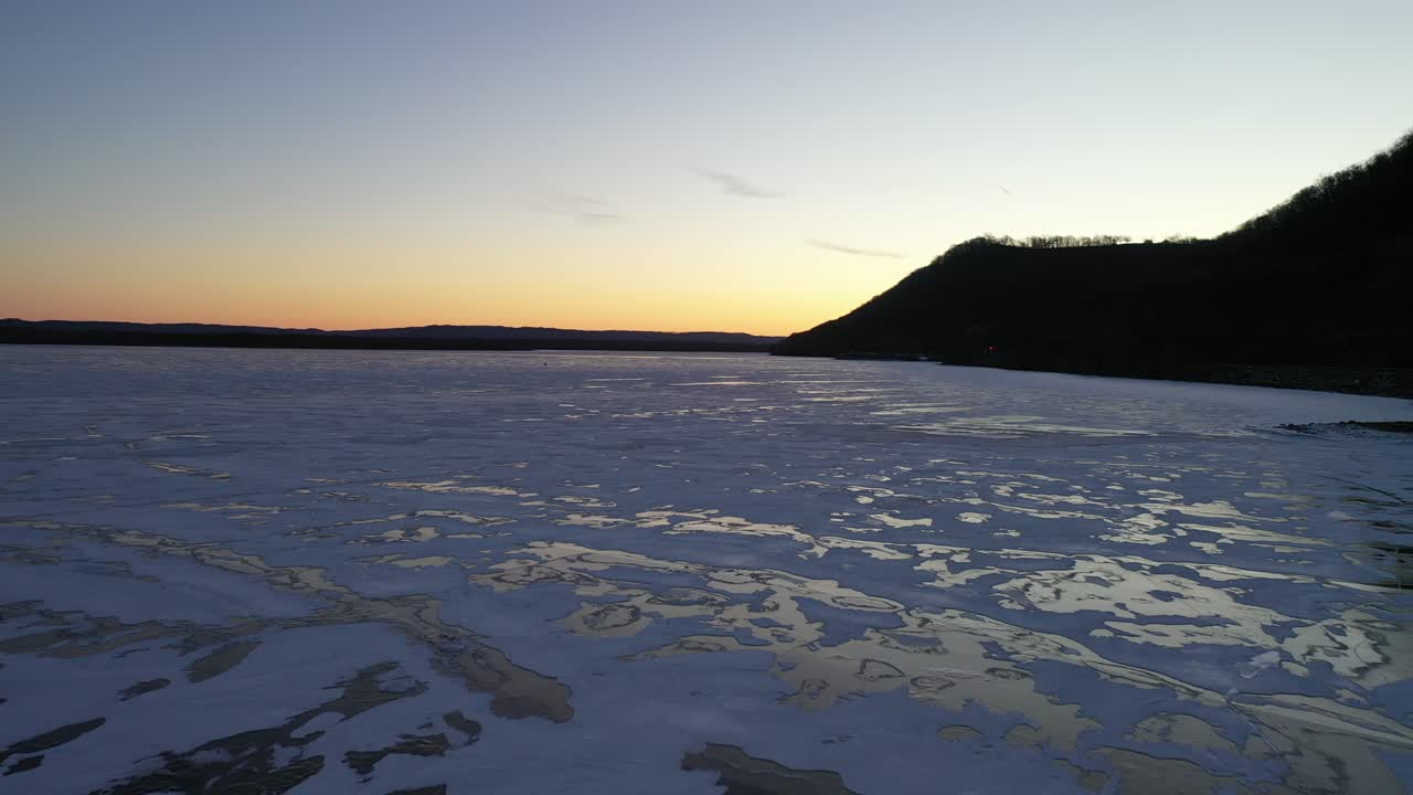 Frozen River at Sunset/Sunrise