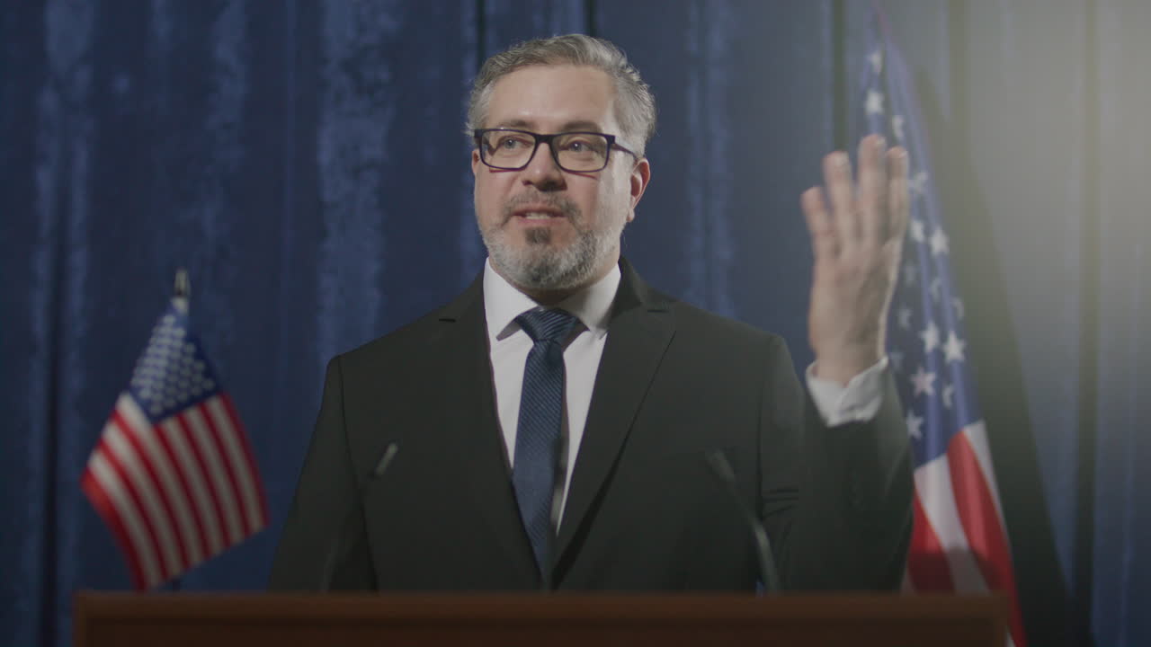 Public Official Speaking at American Political Press Conference
