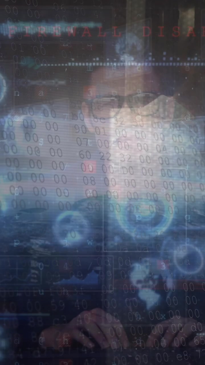 Animation of data processing over globe and caucasian man