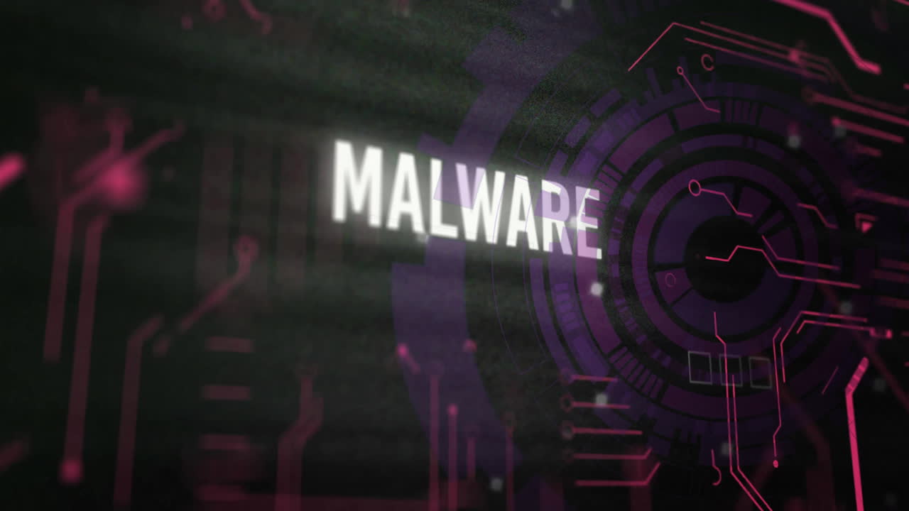 animación del texto de malware y escaneo de alcance sobre el procesamiento de datos