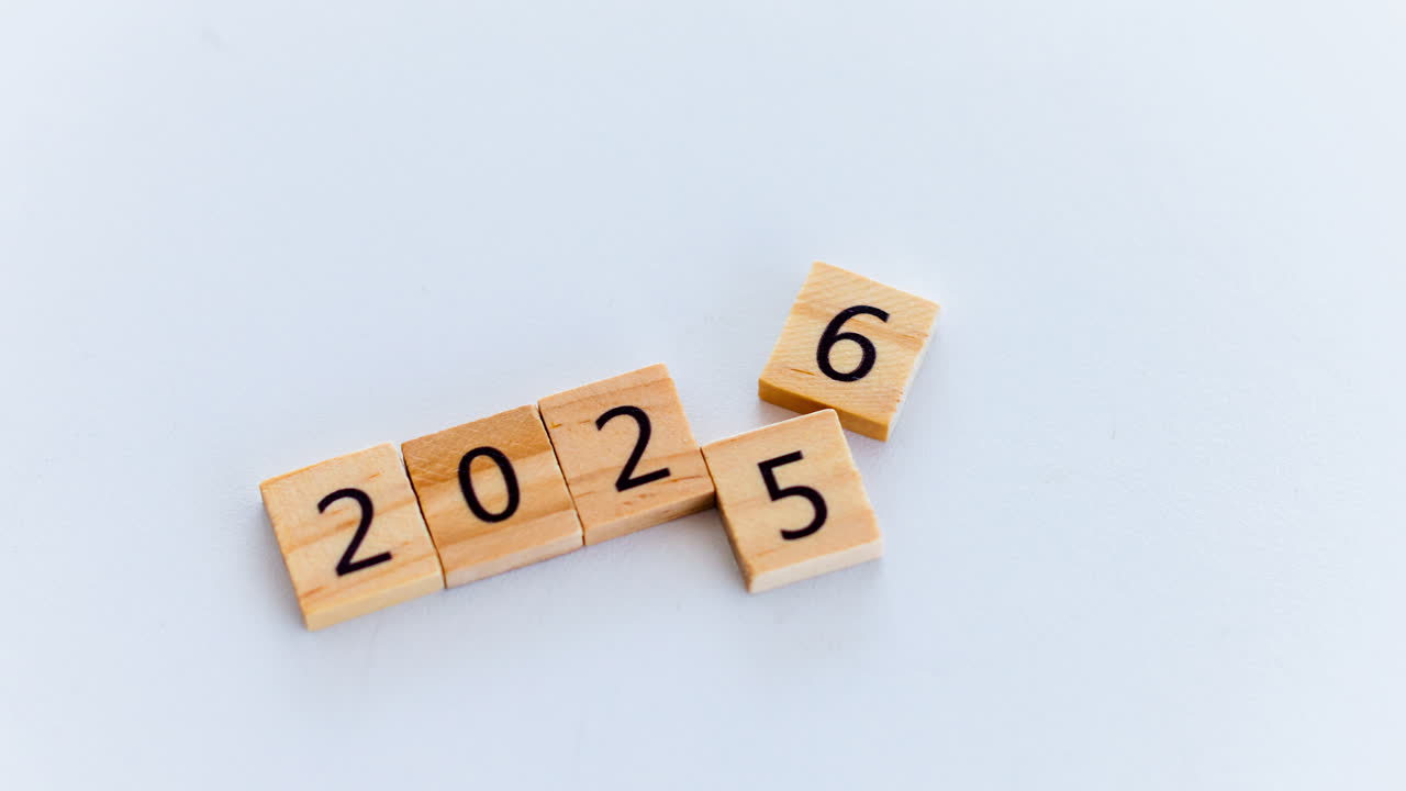 A captivating digital artwork illustrating transition from 2025 to 2026 with a minimalist design