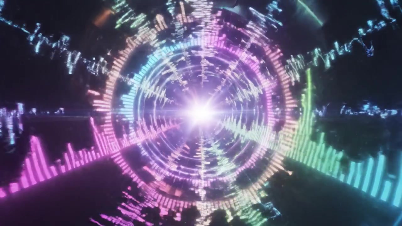 Dynamic Colorful Audio Visualization in a Circular Format with Radiating Waves, Showcasing a Spectrum of Vibrant Frequencies in Stunning Display