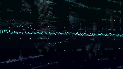 Animation of statistics and data processing over dark background