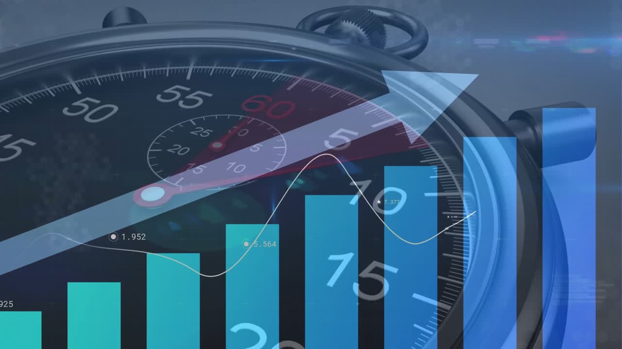 On timer start dial showing bars rising, arrow sweeping and line oscillating, visualizing growth