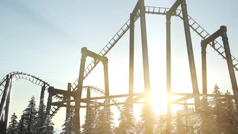 old roller coaster at sunset in forest