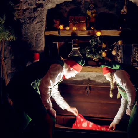 elves opening magic gift box