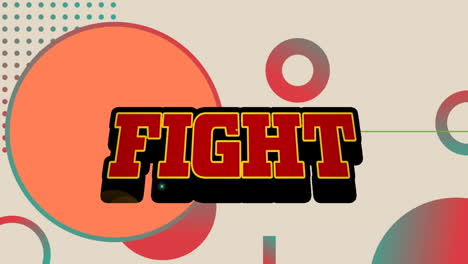 animation of fight text banner against abstract shapes pattern on pink gradient background