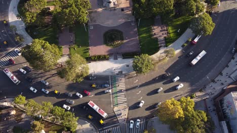 tilt down aerial of busy roundabout in buenos aires