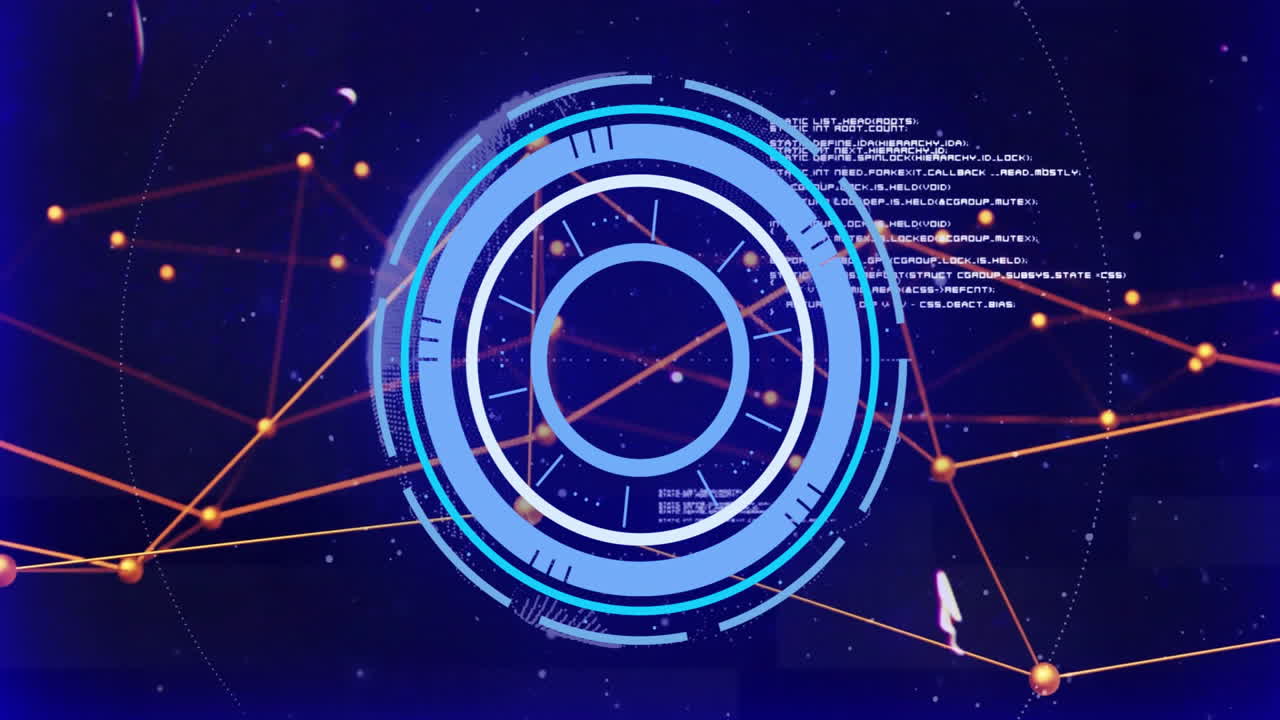 Futuristic target animation over network of connections and data processing