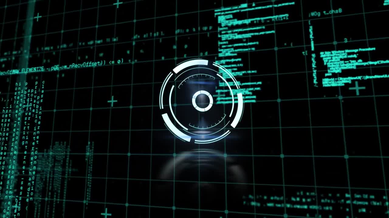 Animation of processing circle over data processing on black background