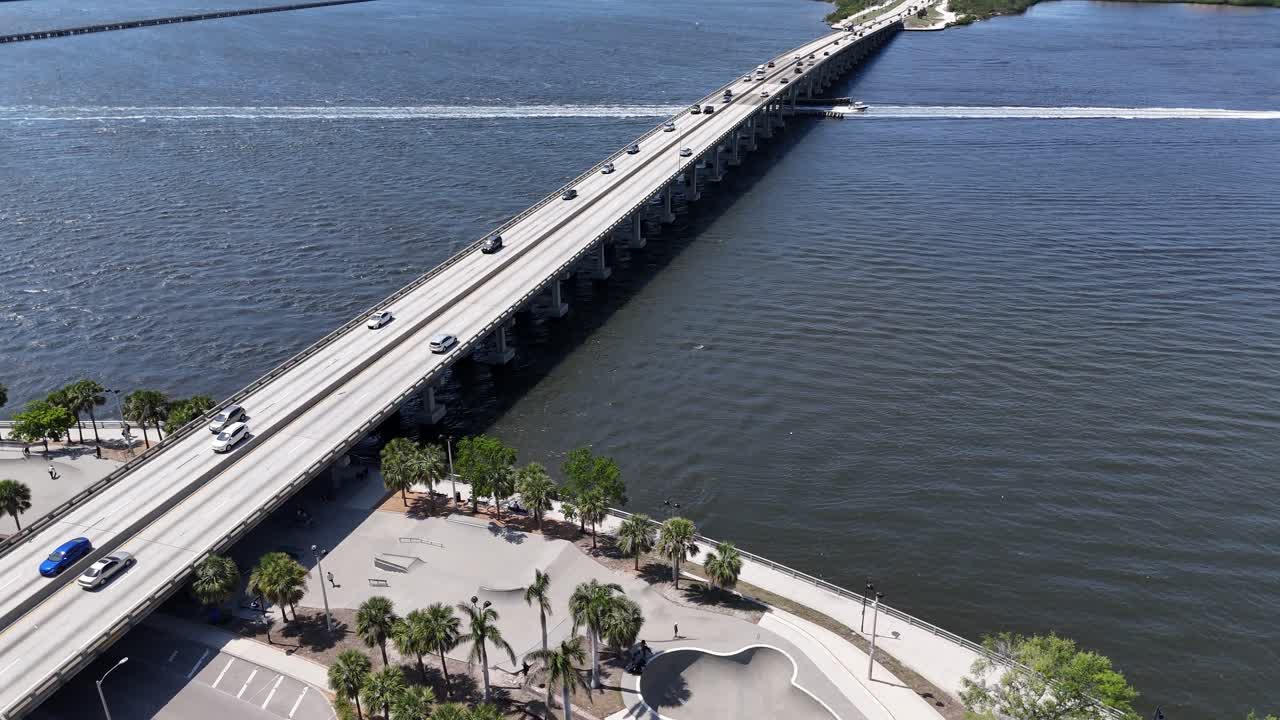 flowing traffic on Manatee River bridge, Bradenton, Florida