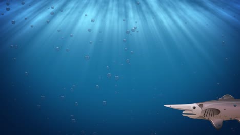 animated shark swims through a sunlit ocean