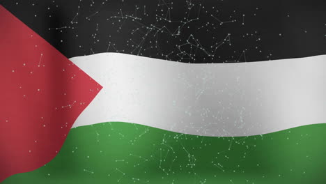 palestinian flag with network of connections and data processing animation overlay