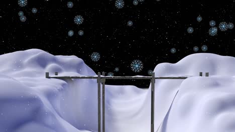 animación de la nieve que cae sobre el puente y el fondo del paisaje de invierno