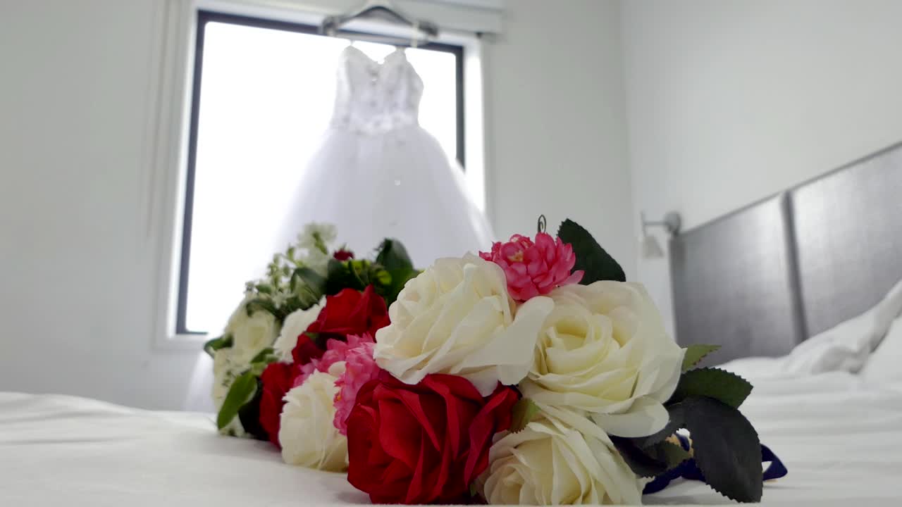 wide shot of  bride - bridemaid wedding dress