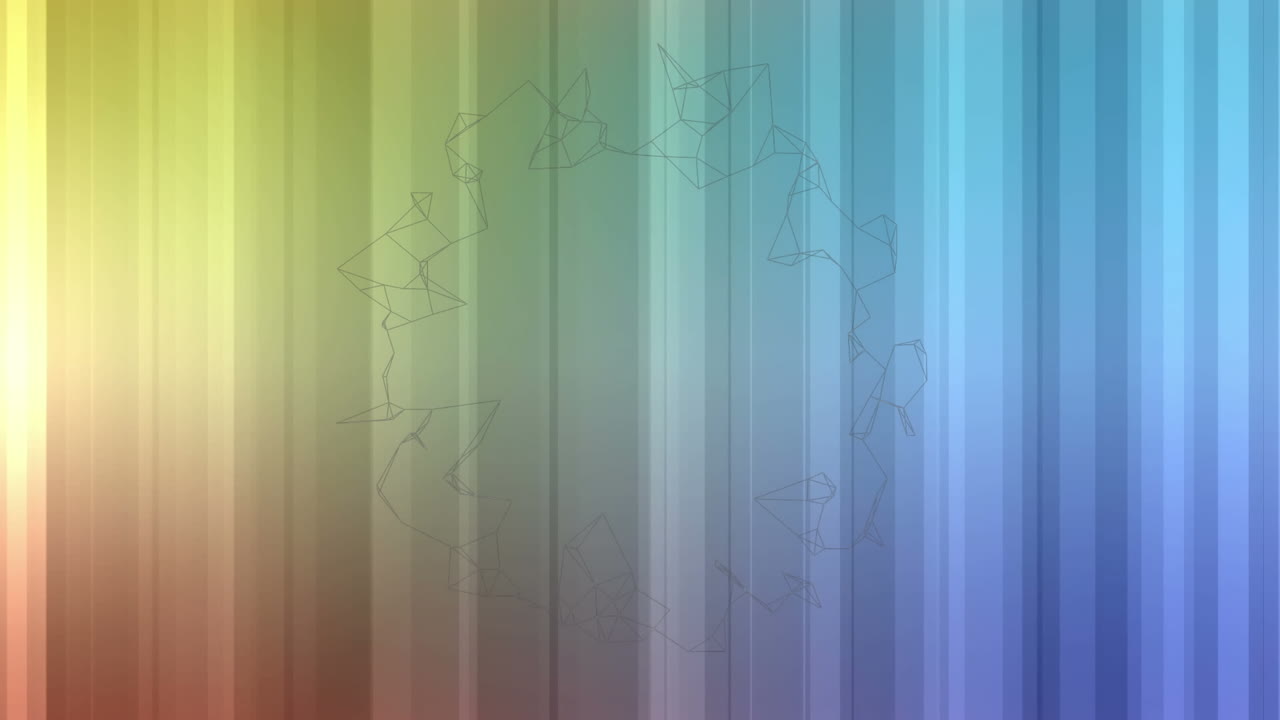 파란색과 노란색의 그라디엔트 줄무 ⁇  바탕에 회전하는 추상적인 기하학적 모양