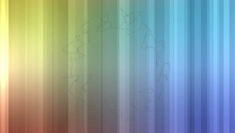 abstract geometric shapes spinning against blue and yellow gradient striped background