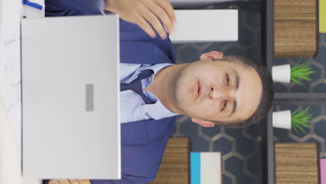 Vertical-video-of-Businessman-sick-of-hot-and-humid-weather.