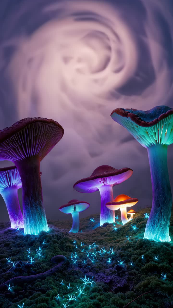 La foresta incantata con i funghi luminosi